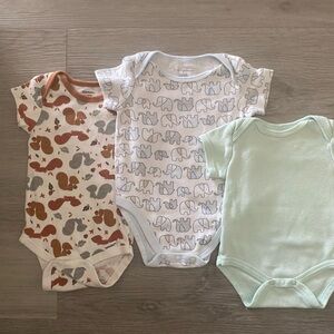 Set of Three Baby Bodysuits with Animal Prints